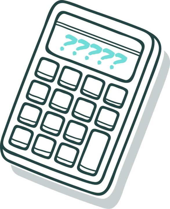 Illustration of a calculator showing question marks